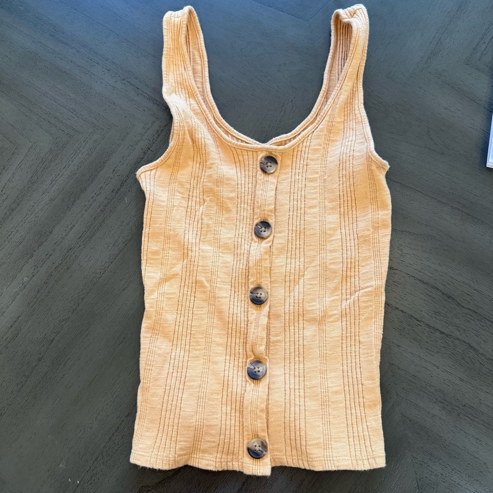 American Eagle Ribbed Button-Front Tank Top in Honey Yellow - XS